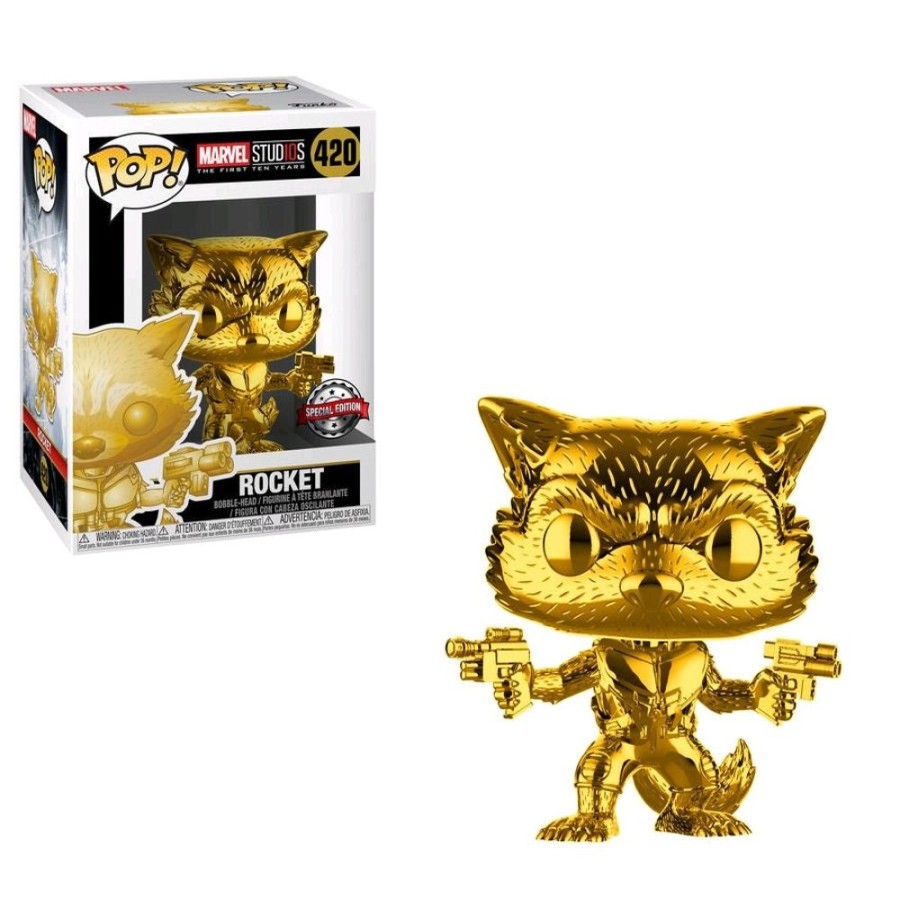 Popculture Funko | Marvel Studios - 10Th Anniversary Rocket Raccoon Gold Chrome Pop! Vinyl [Rs]