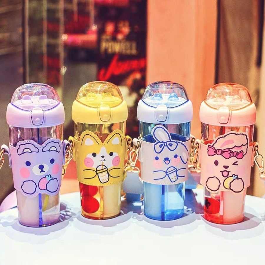 Food & Drinks Minitopia | Kawaii Animal Dual Compartment Drink Bottle With Strap