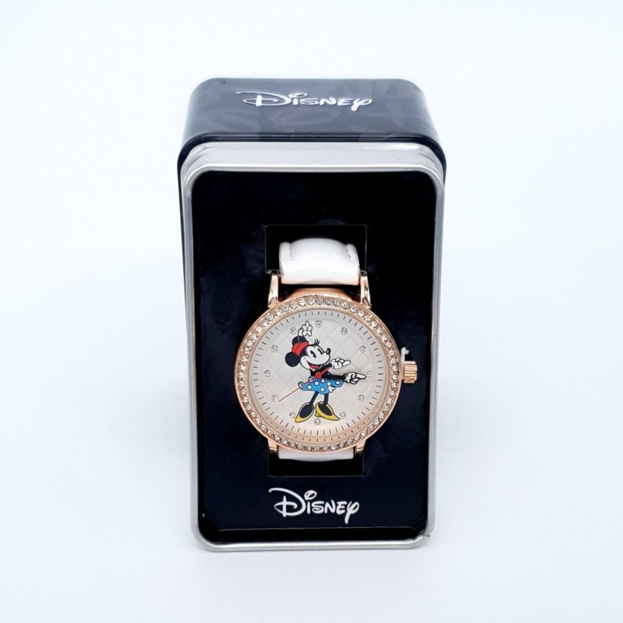 Fashion Disney | Disney Minnie Mouse Watch With White Leather Strap