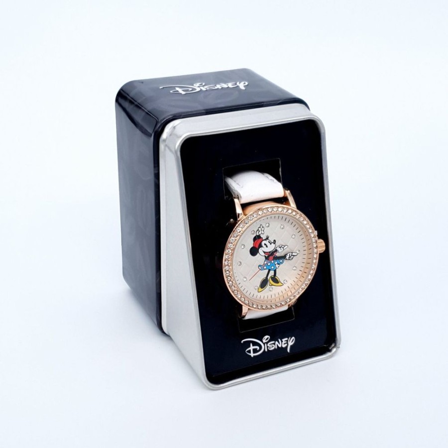 Fashion Disney | Disney Minnie Mouse Watch With White Leather Strap