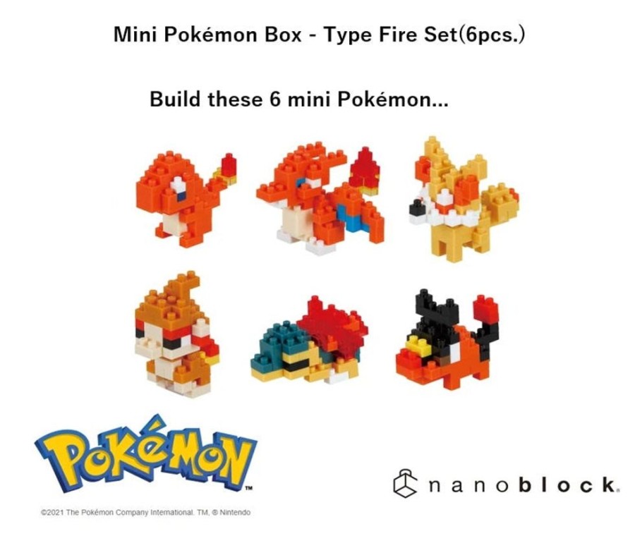 Toys kawada Pokemon Nanoblocks | Nanoblock - Mini Pokemon Box - Fire Type Set (6Pc)