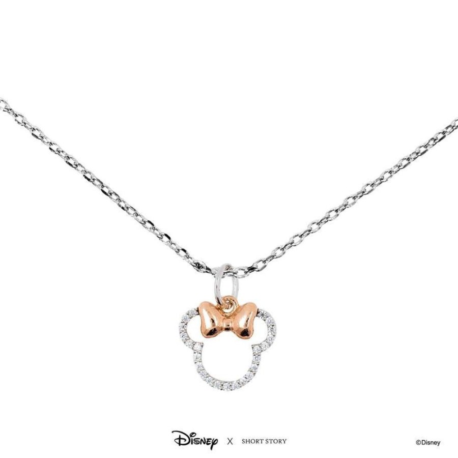 Popculture Disney | Disney - Diamante Minnie Ears Stencil Charm Necklace (Silver)