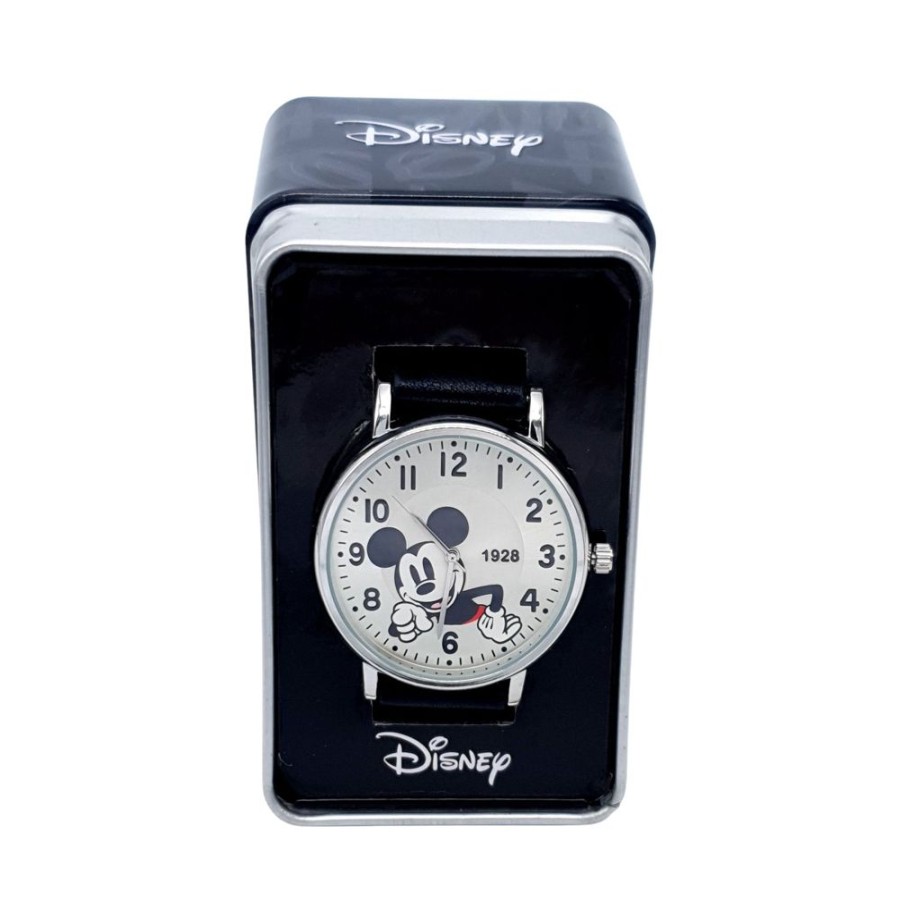 Fashion Disney | Disney Mickey Mouse Adult Specialty Watch Black Leather Strap