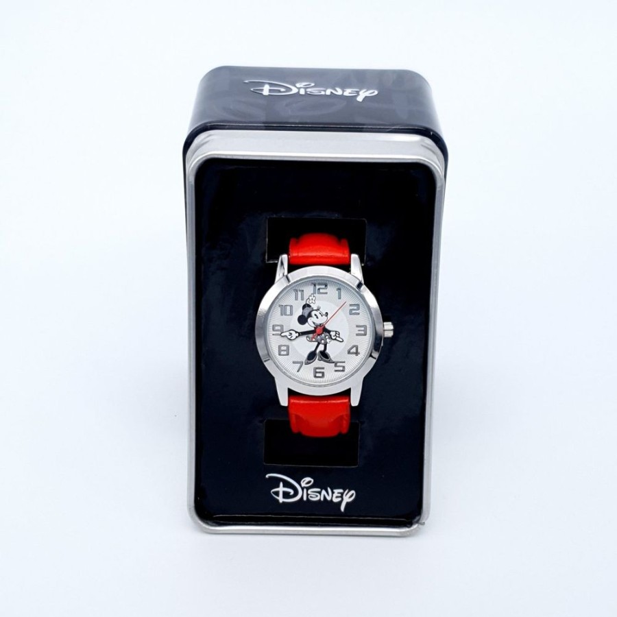 Fashion Disney | Disney Petit Minnie Mouse Adult Specialty Watch Faux Red Leather Strap