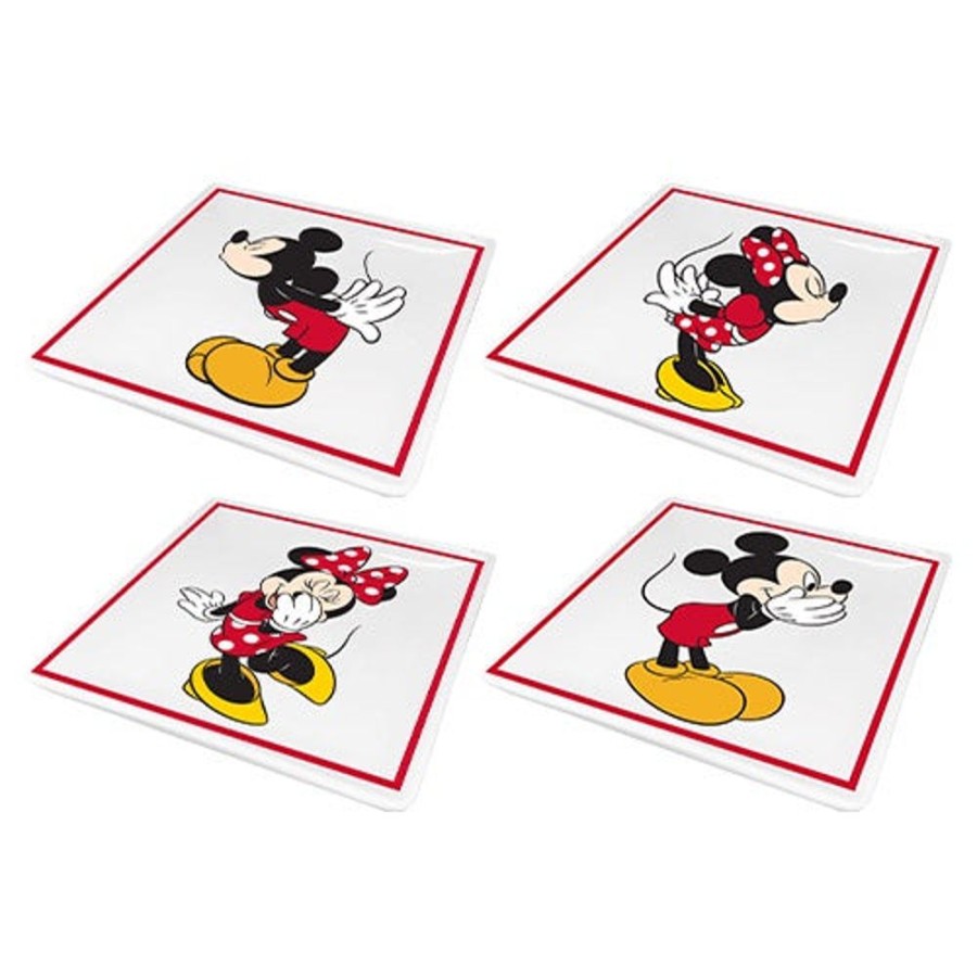 Popculture Disney | Disney Mickey And Minnie Set Of 4 Ceramic Plates